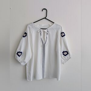 Ana-Kaci White Floral Embroidered Blouse